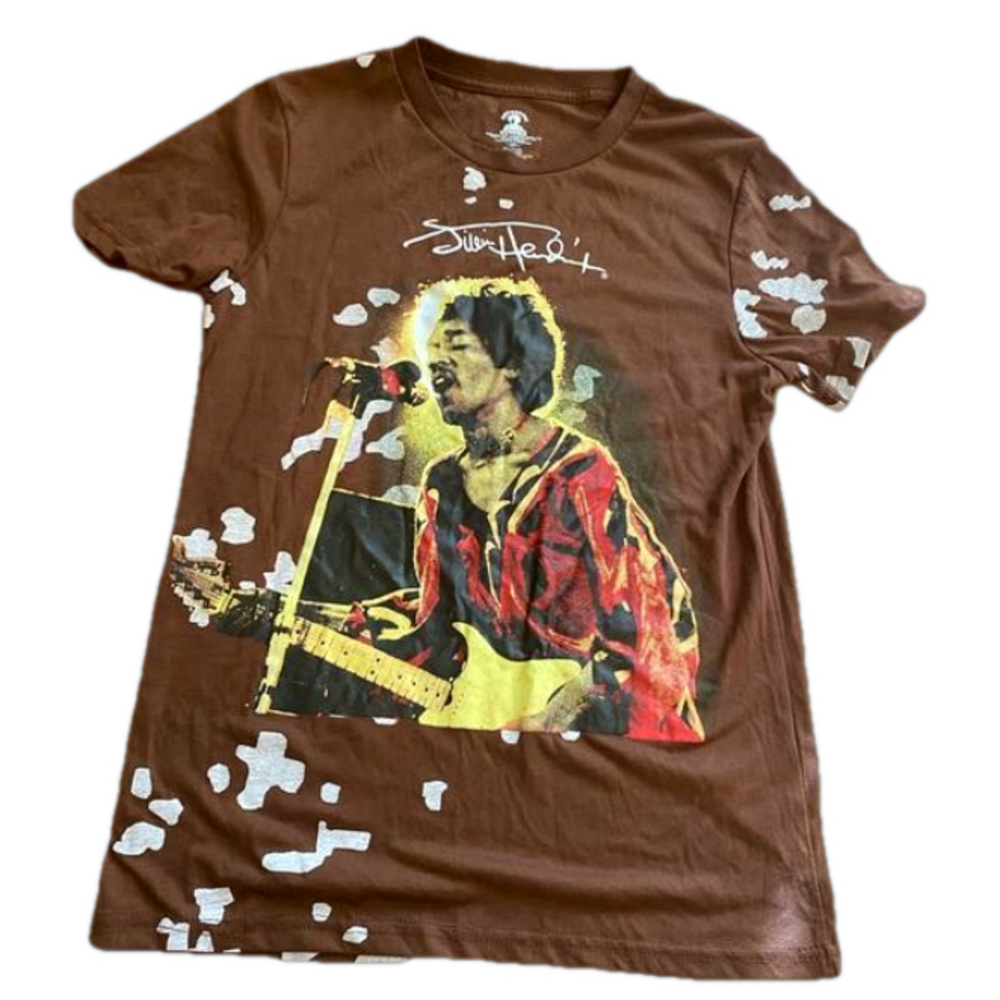 Authentic Jimi Hendrix All Over Print Graphic Tee Brown Small